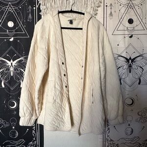Cream quilted cardigan with snap buttons long sleeve comfy and warm